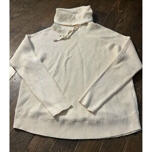 Cynthia Rowley Active Women's Cowl Neck Thermal Sweater Large Off White Waffle